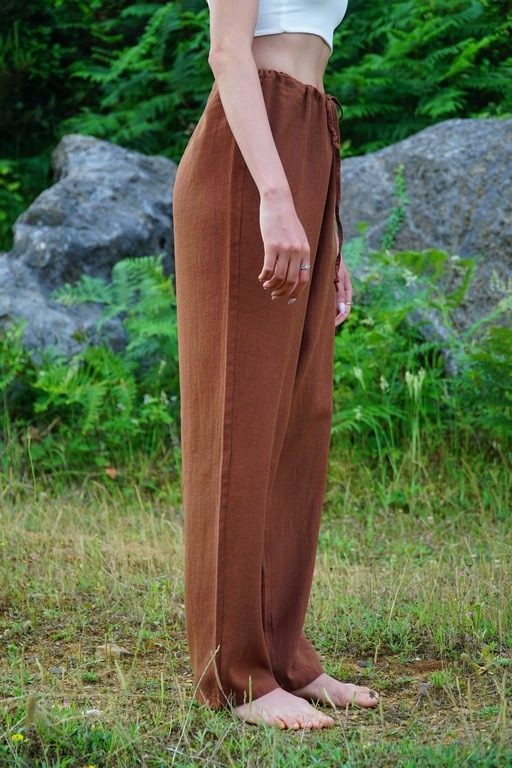 MARİA KETEN PANTOLON TABA